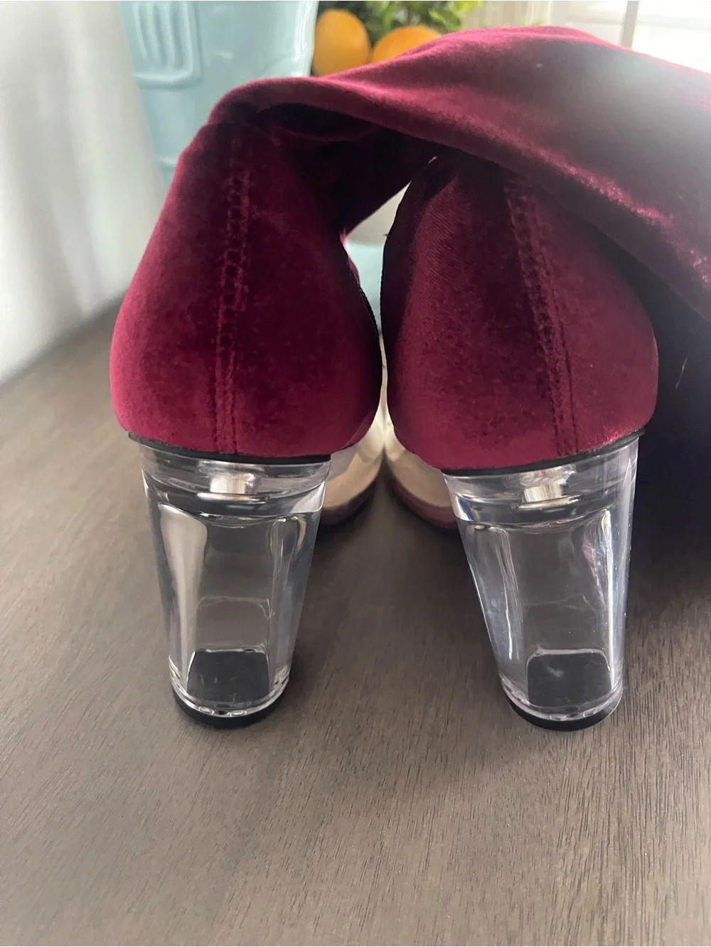 Over-the-Knee Velvet Boots in Burgundy - Women